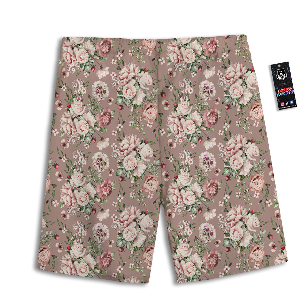 Rose Floral Pink Vintage Print Pattern Men's Athletic Shorts