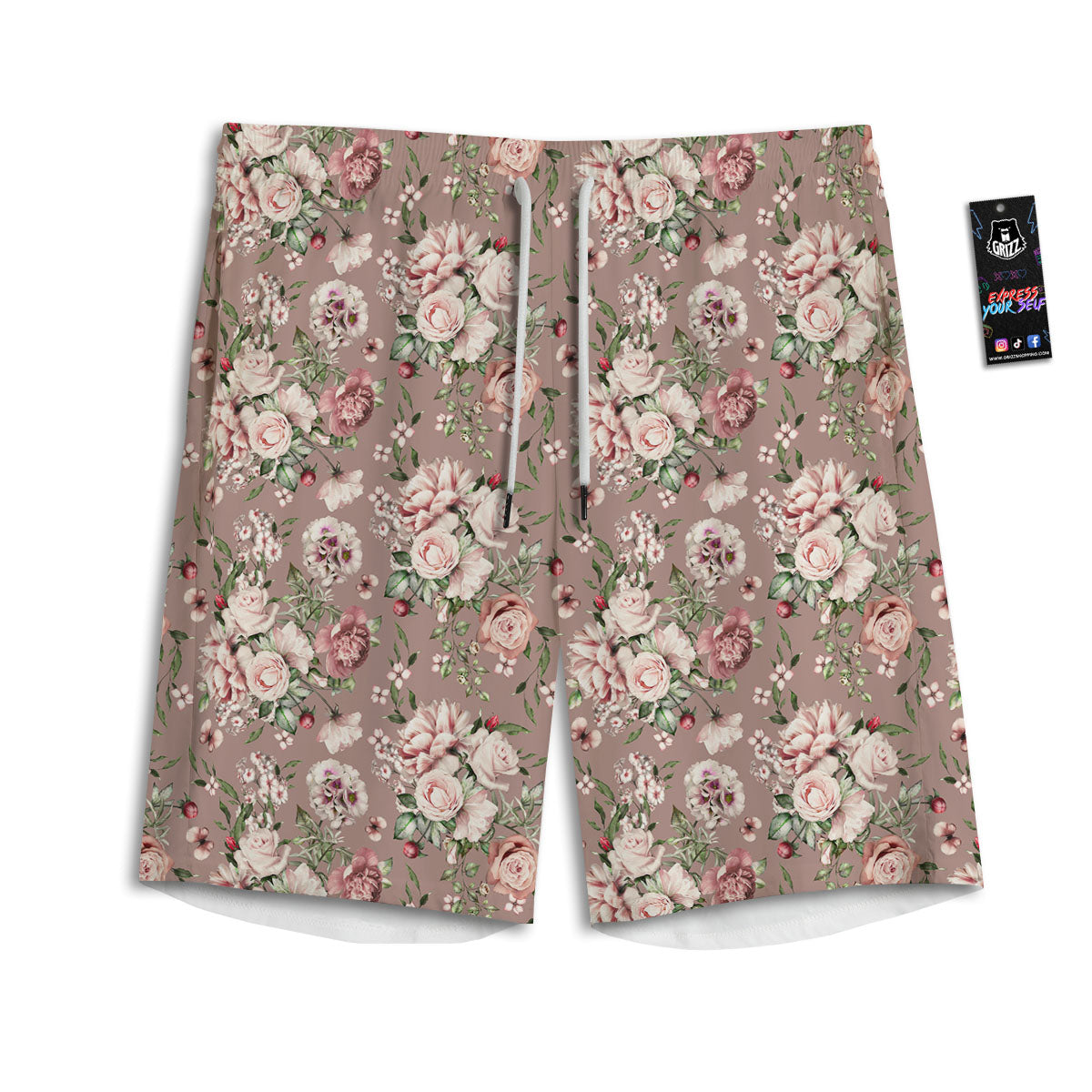 Rose Floral Pink Vintage Print Pattern Men's Athletic Shorts