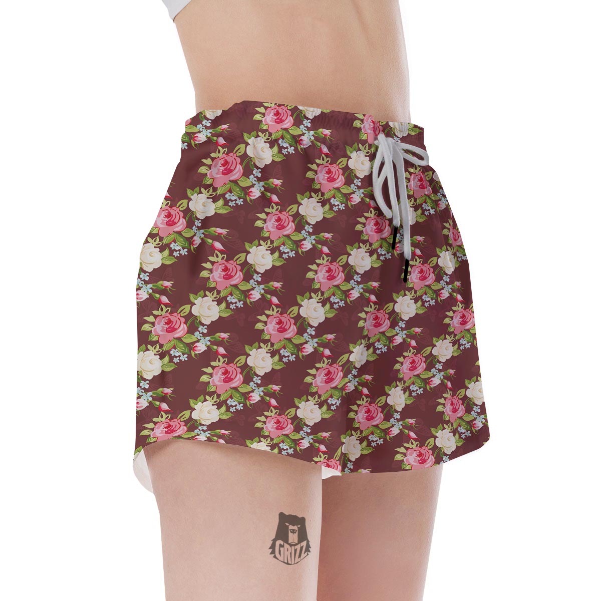 Rose Floral Print Women's Shorts-grizzshop