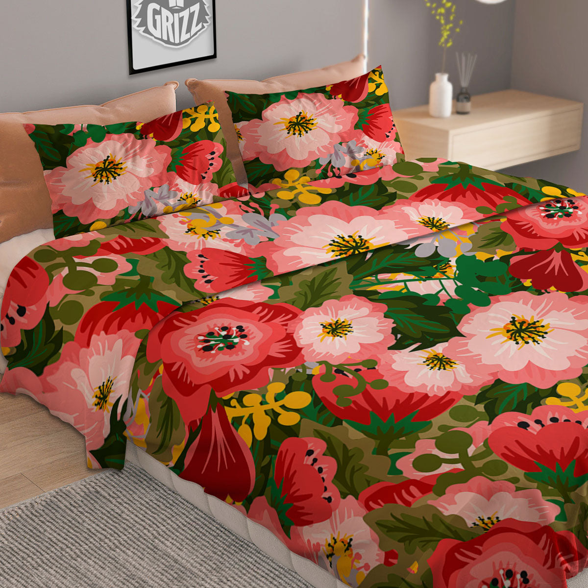 Rose Fairy White Unicorn Print Pattern Duvet Cover Bedding Set