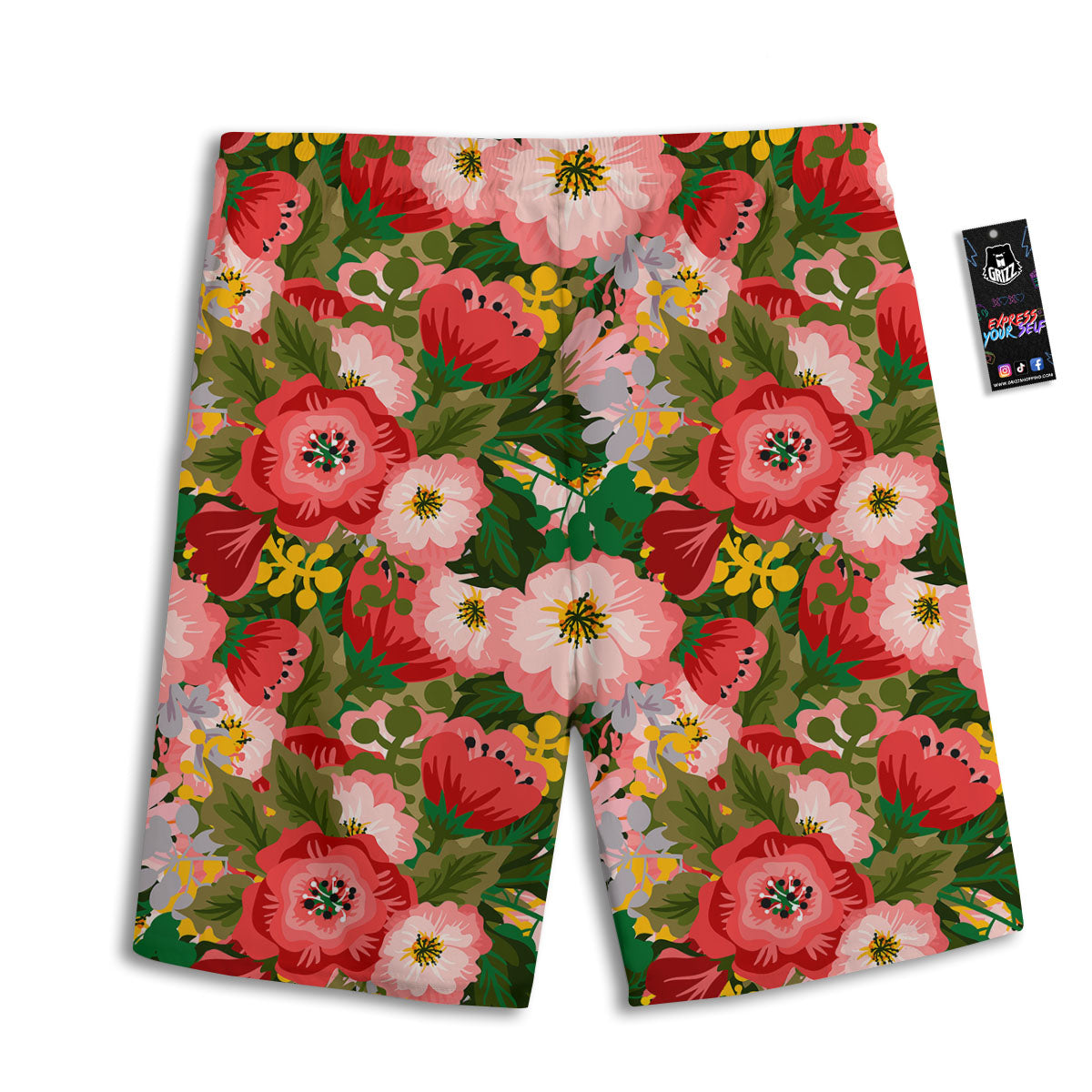 Rose Floral Red And Pink Print Pattern Men's Athletic Shorts