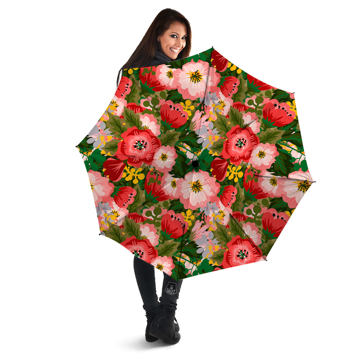 Rose Floral Red And Pink Print Pattern Umbrella-grizzshop