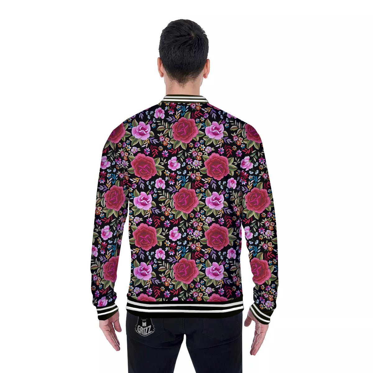 Rose Floral Red Pink Print Pattern Baseball Jacket-grizzshop