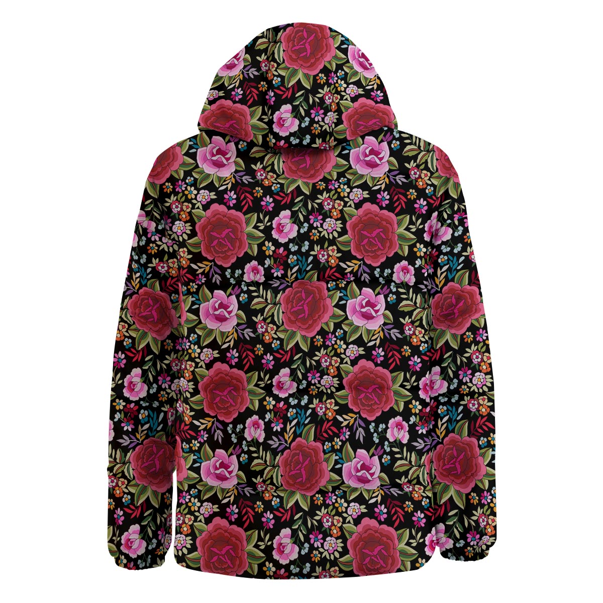 Rose Floral Red Pink Print Pattern Down Jacket-grizzshop