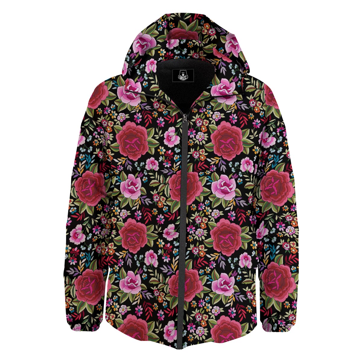 Rose Floral Red Pink Print Pattern Down Jacket-grizzshop