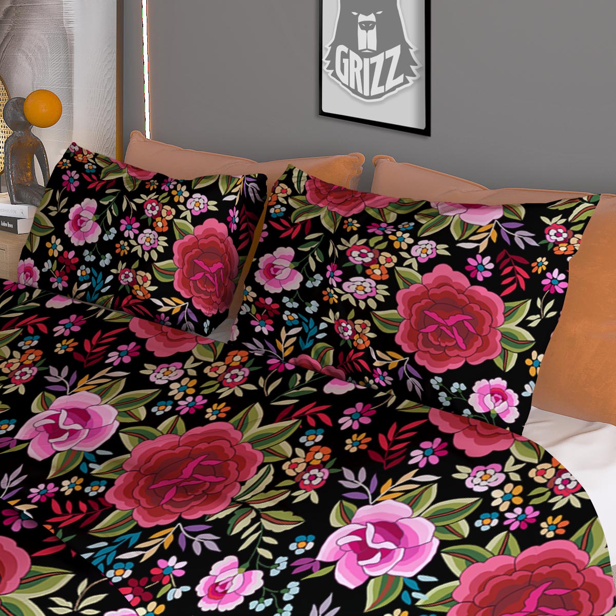 Rose Floral Pink Vintage Print Pattern Duvet Cover Bedding Set