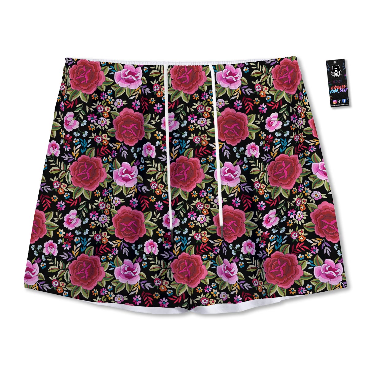 Rose Floral Red Pink Print Pattern Mesh Shorts