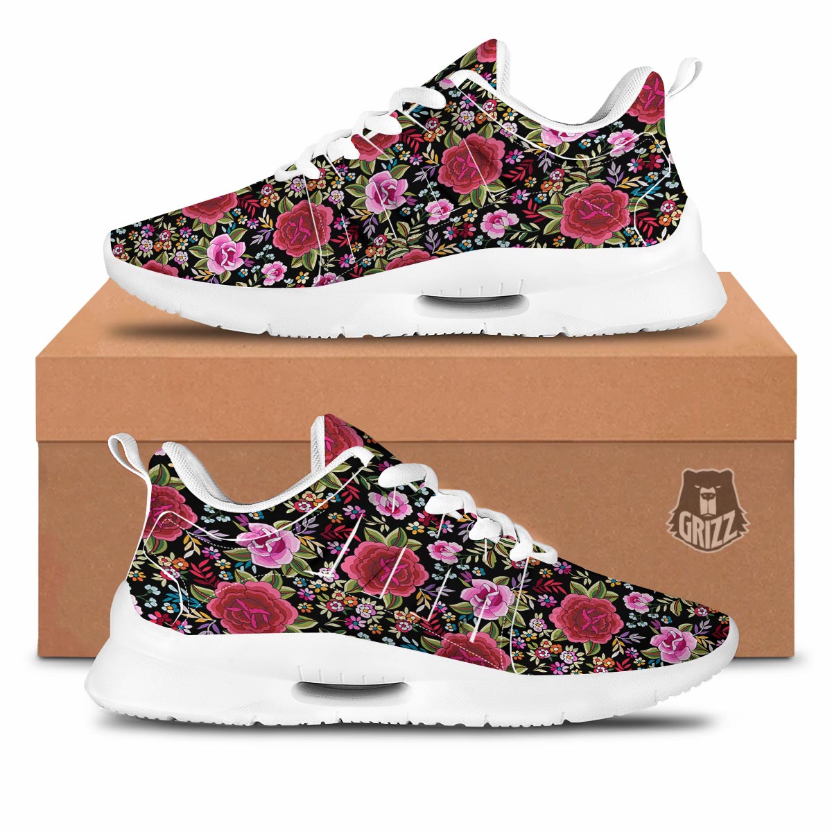 Rose Floral Red Pink Print Pattern Tennis Shoes-grizzshop