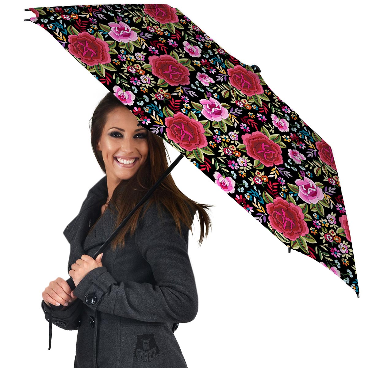 Rose Floral Red Pink Print Pattern Umbrella-grizzshop