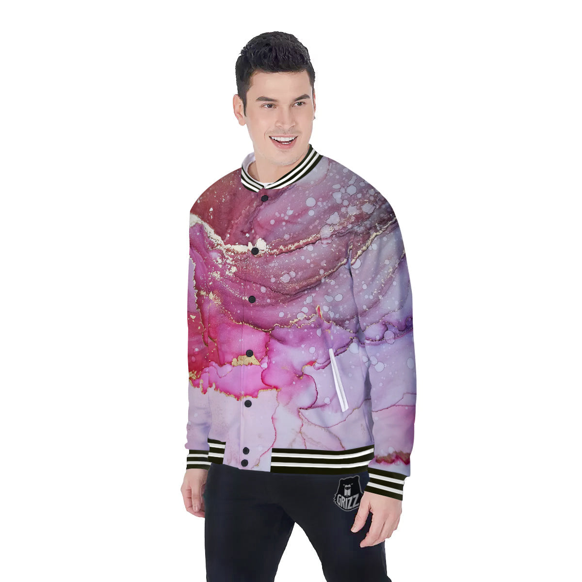 Rose Gold Marble Print Baseball Jacket-grizzshop