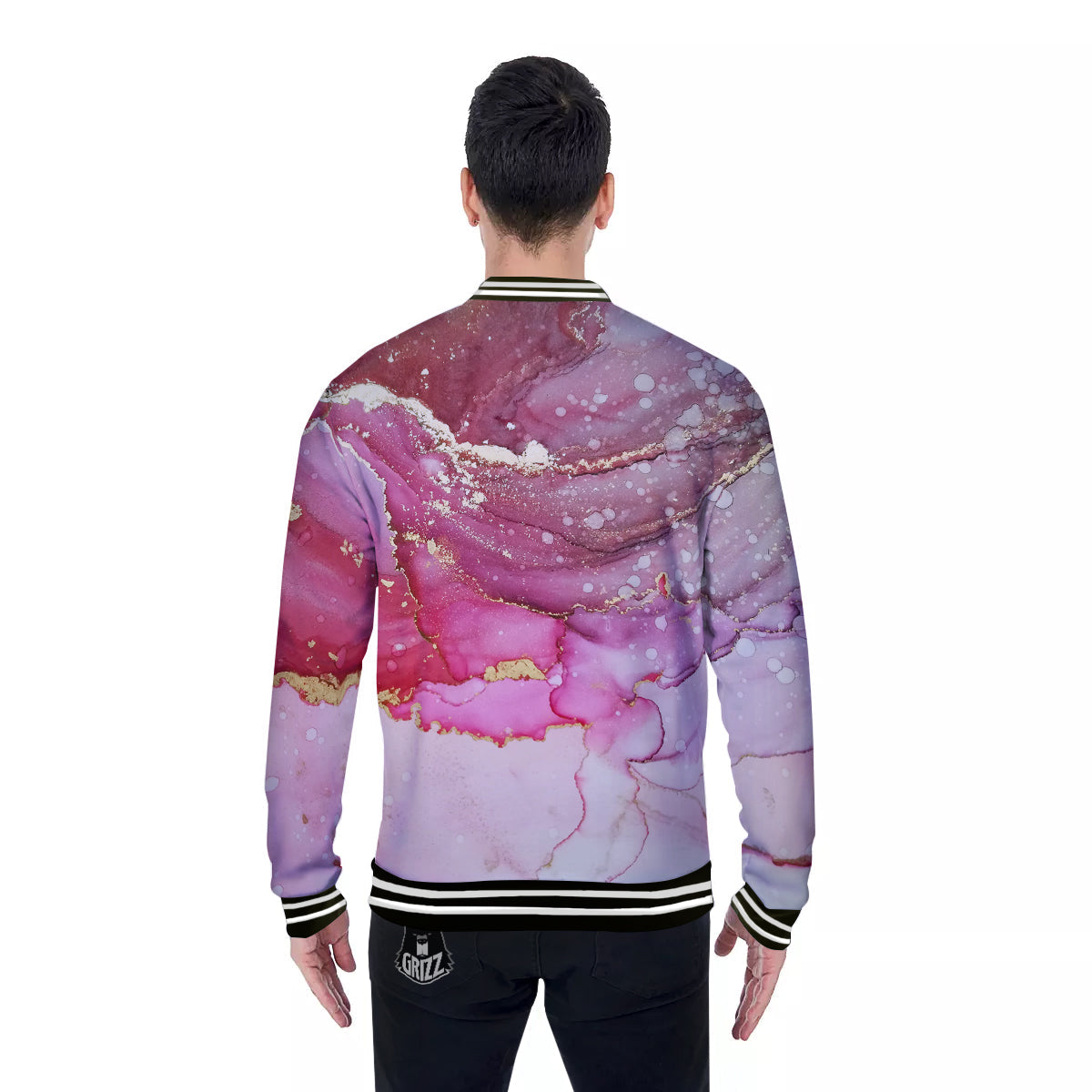 Rose Gold Marble Print Baseball Jacket-grizzshop