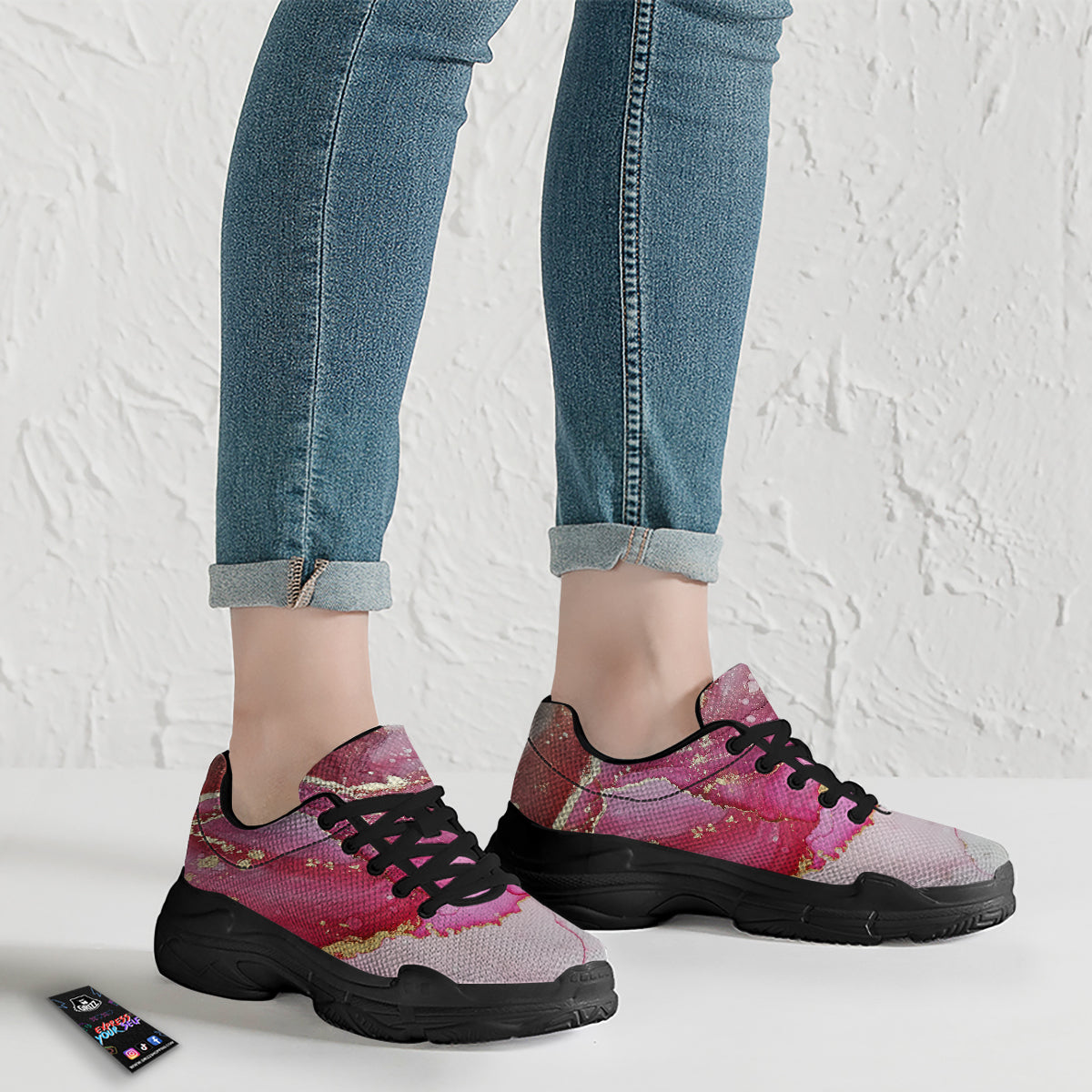 Rose Gold Marble Print Black Chunky Shoes-grizzshop
