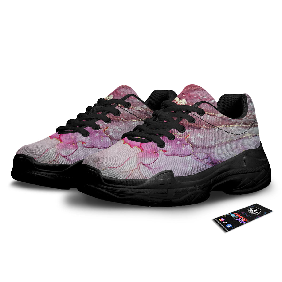 Rose Gold Marble Print Black Chunky Shoes-grizzshop