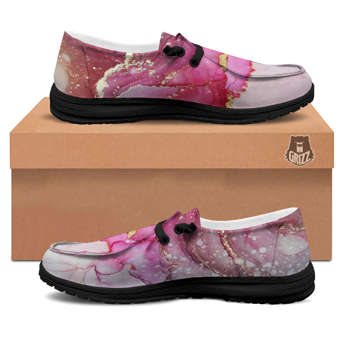 Rose Gold Marble Print Black Loafers-grizzshop