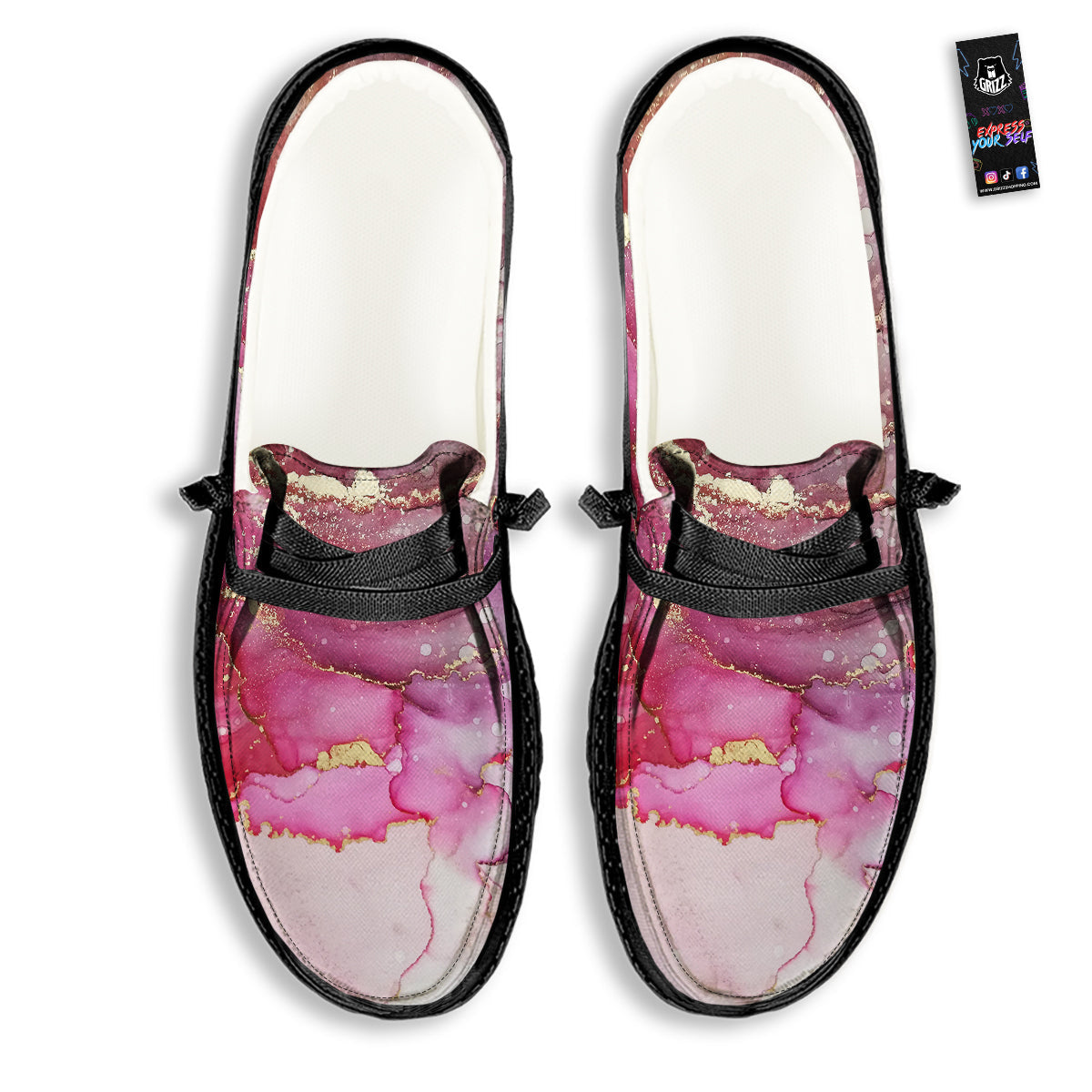 Rose Gold Marble Print Black Loafers-grizzshop