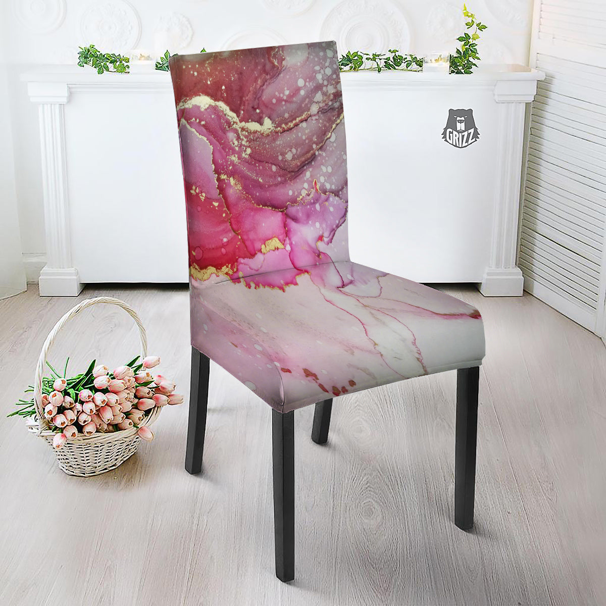 Rose Gold Marble Print Dining Chair Slipcover-grizzshop