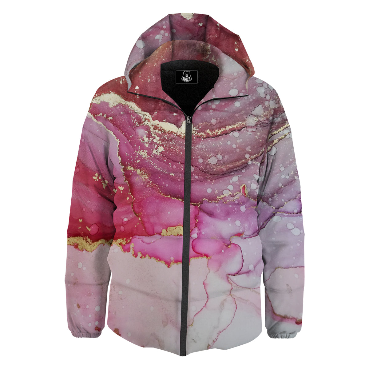 Rose Gold Marble Print Down Jacket-grizzshop