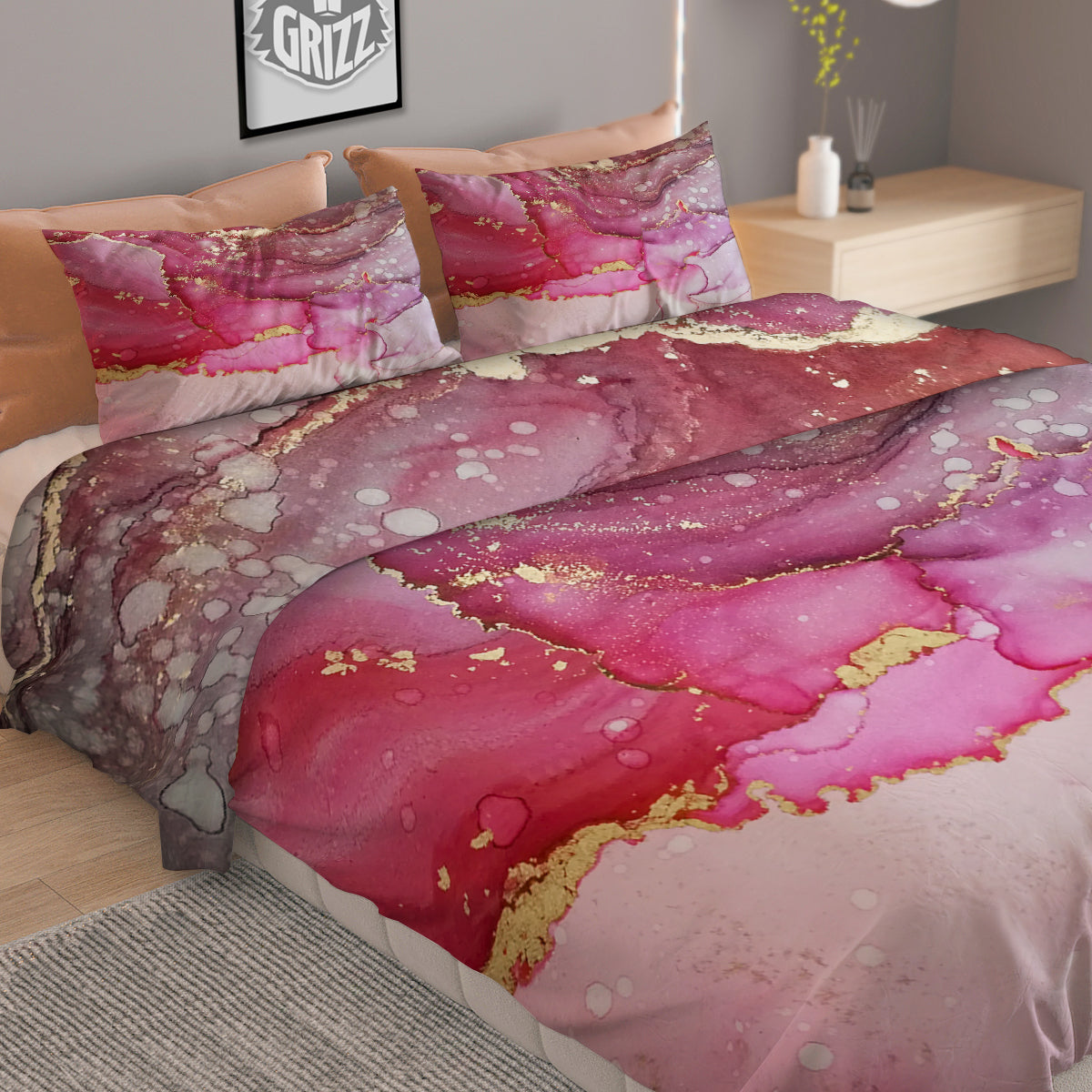 Rose Gold Marble Print Duvet Cover Bedding Set