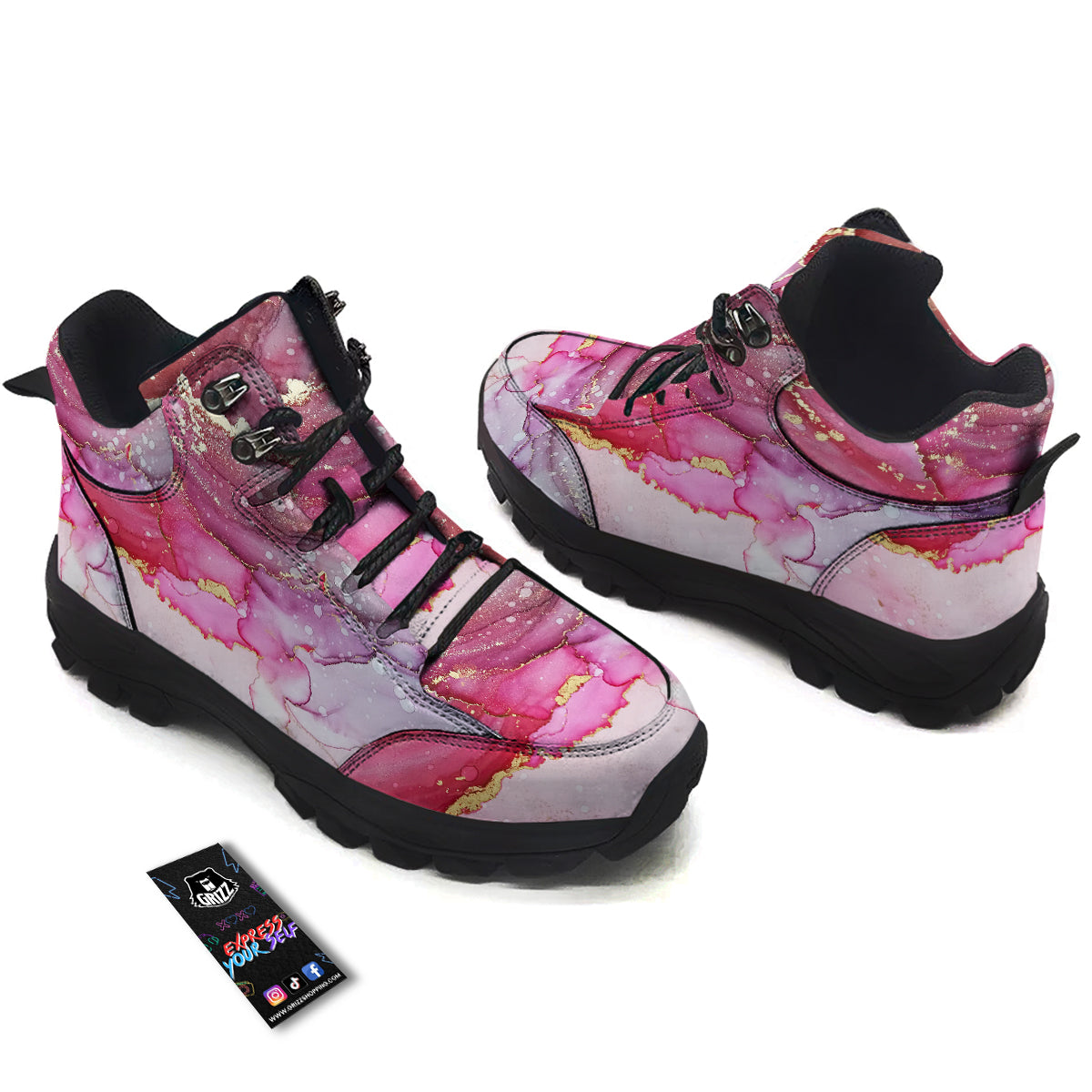 Rose Gold Marble Print Hiking Shoes-grizzshop