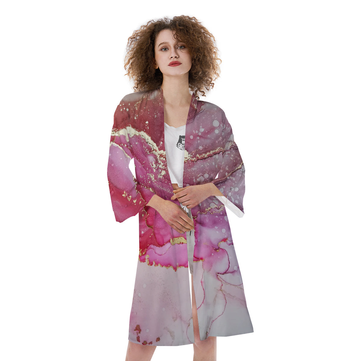 Rose Gold Marble Print Kimono-grizzshop