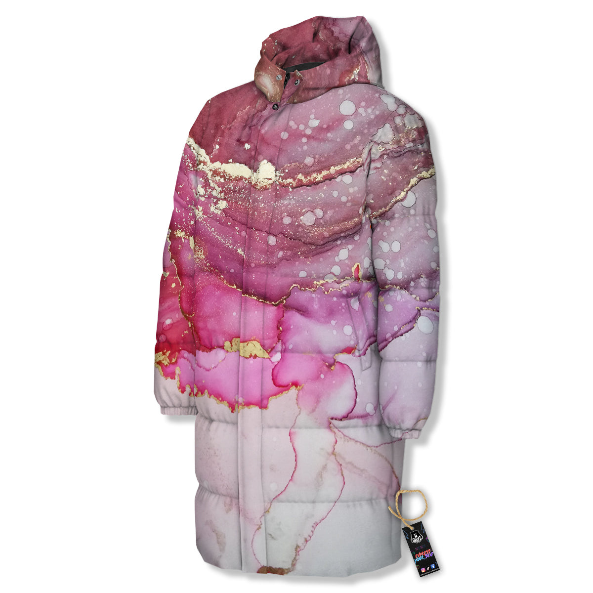 Rose Gold Marble Print Long Down Jacket-grizzshop