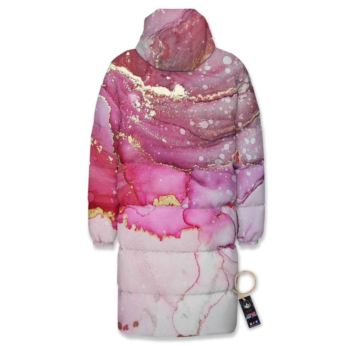 Rose Gold Marble Print Long Down Jacket-grizzshop