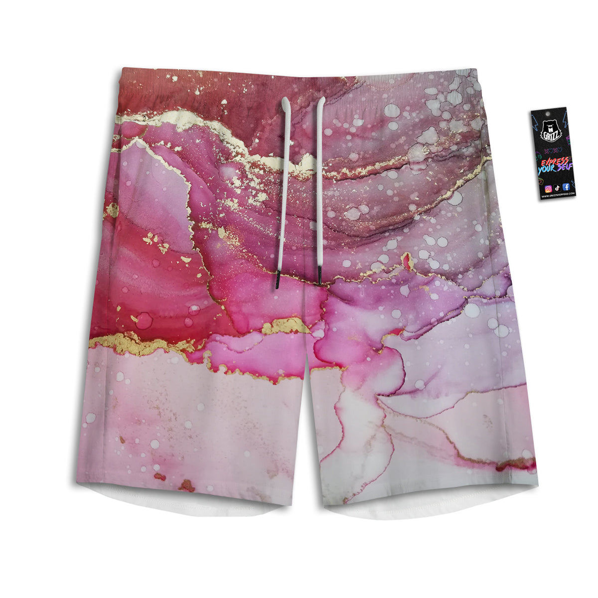 Rose Gold Marble Print Men's Athletic Shorts