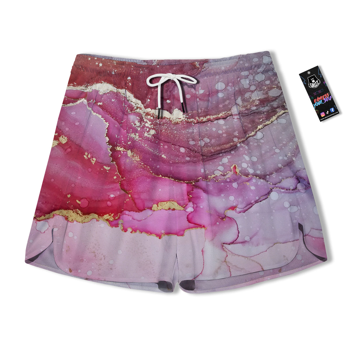 Rose Gold Marble Print Men's Running Shorts-grizzshop