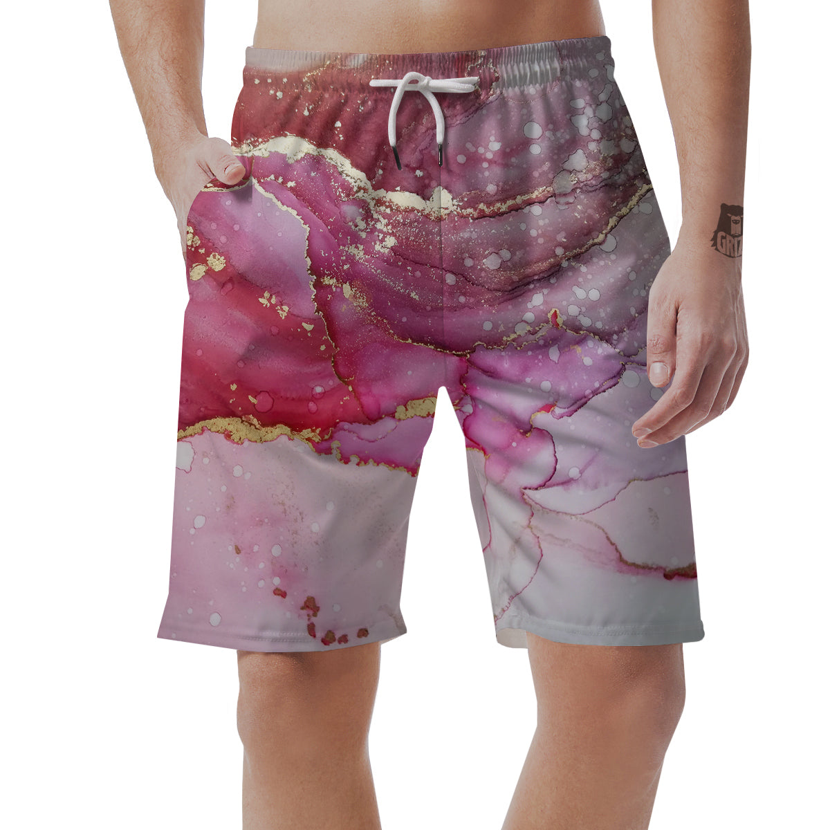 Rose Gold Marble Print Men's Shorts-grizzshop