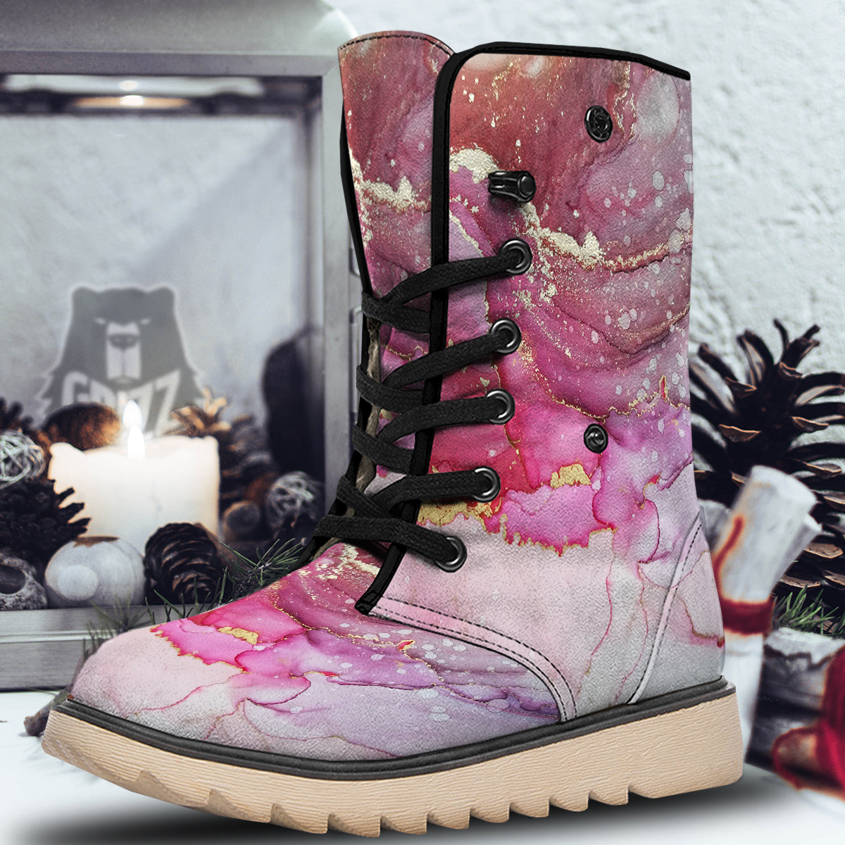 Rose Gold Marble Print Snow Boots-grizzshop