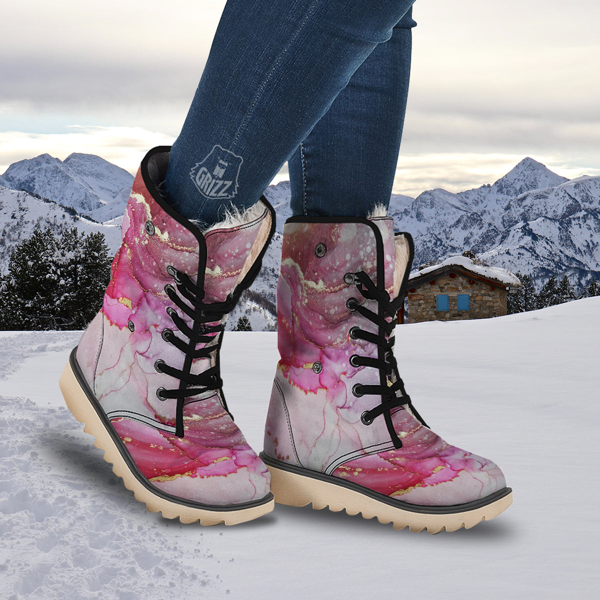Rose Gold Marble Print Snow Boots-grizzshop