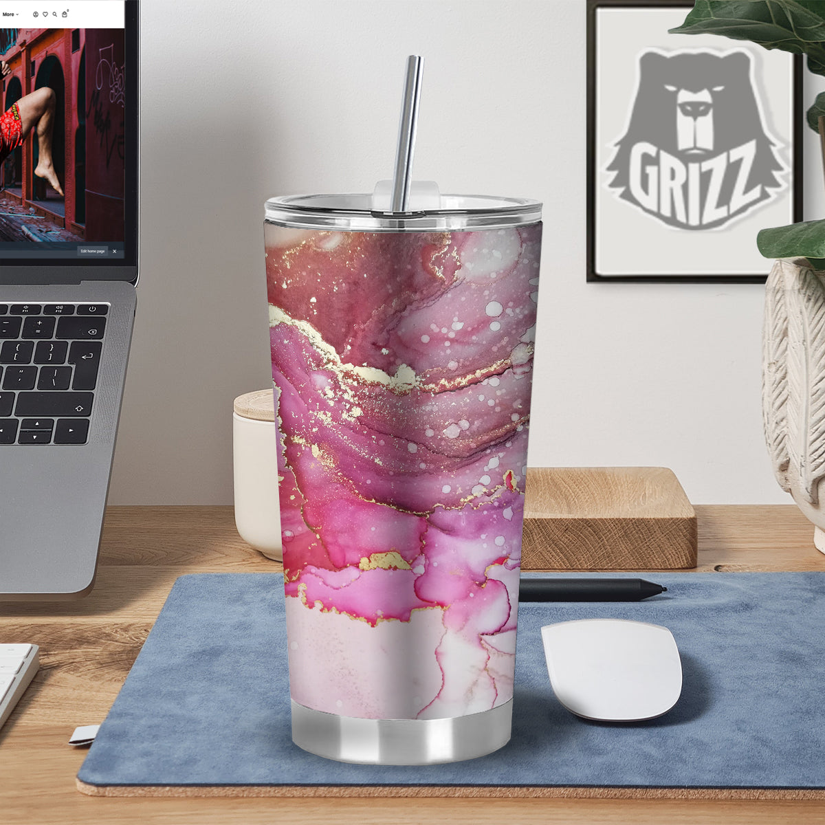 Rose Gold Marble Print Tumbler-grizzshop