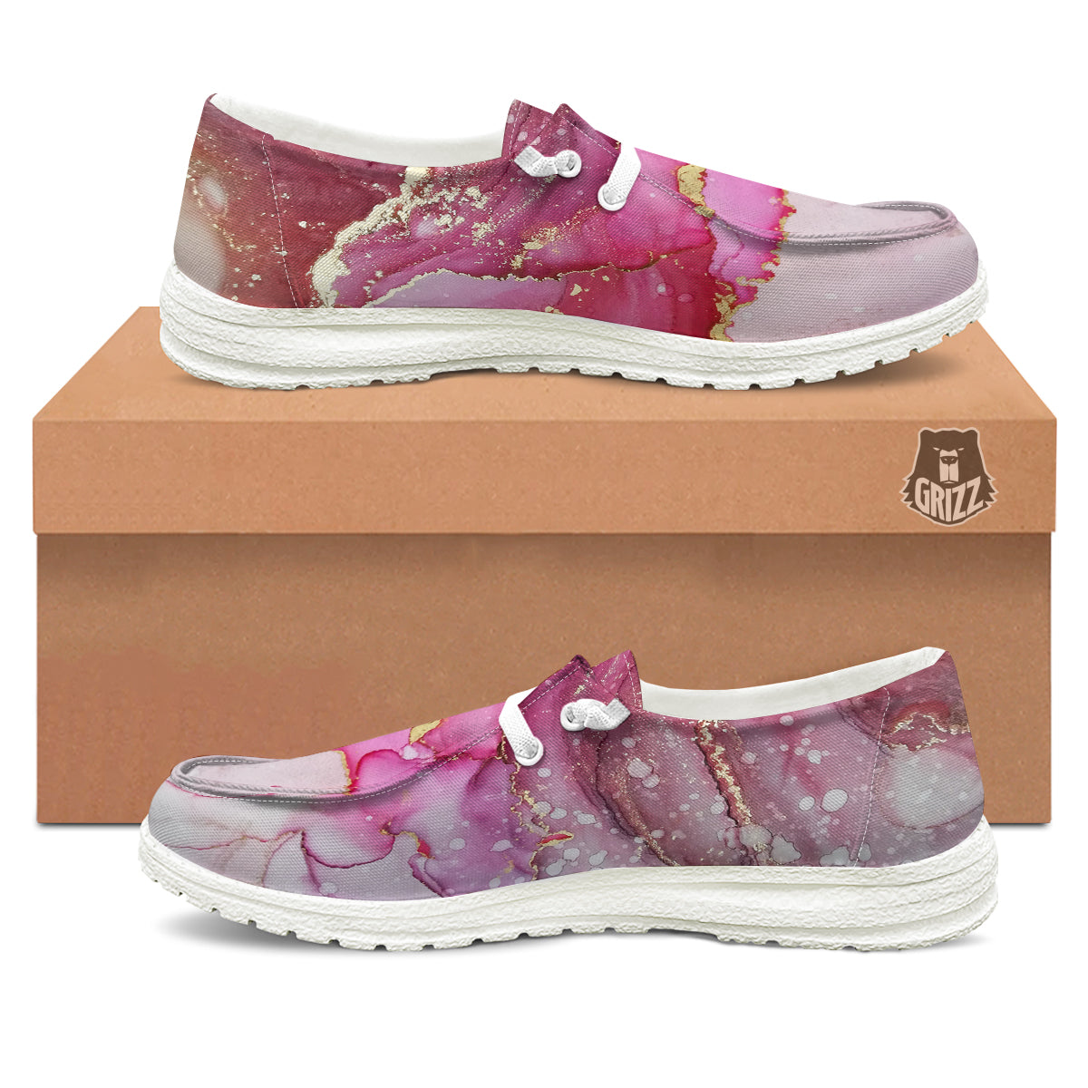 Rose Gold Marble Print White Loafers-grizzshop