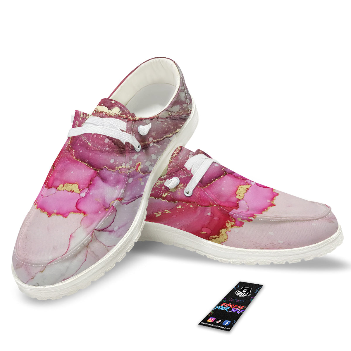 Rose Gold Marble Print White Loafers-grizzshop