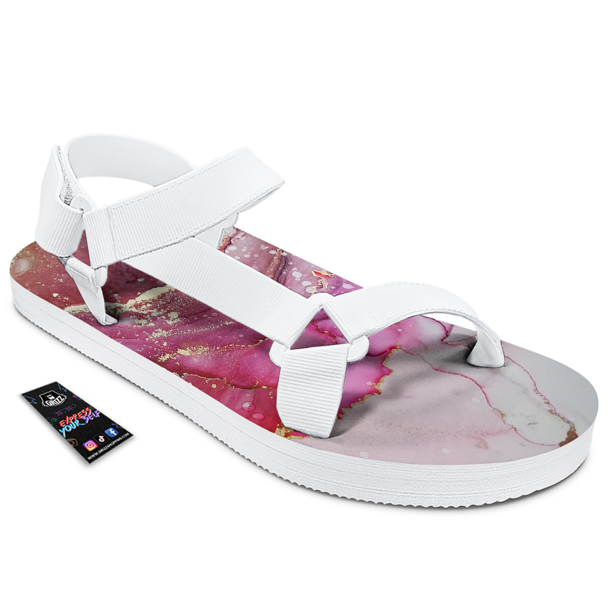 Rose Gold Marble Print White Open Toe Sandals-grizzshop