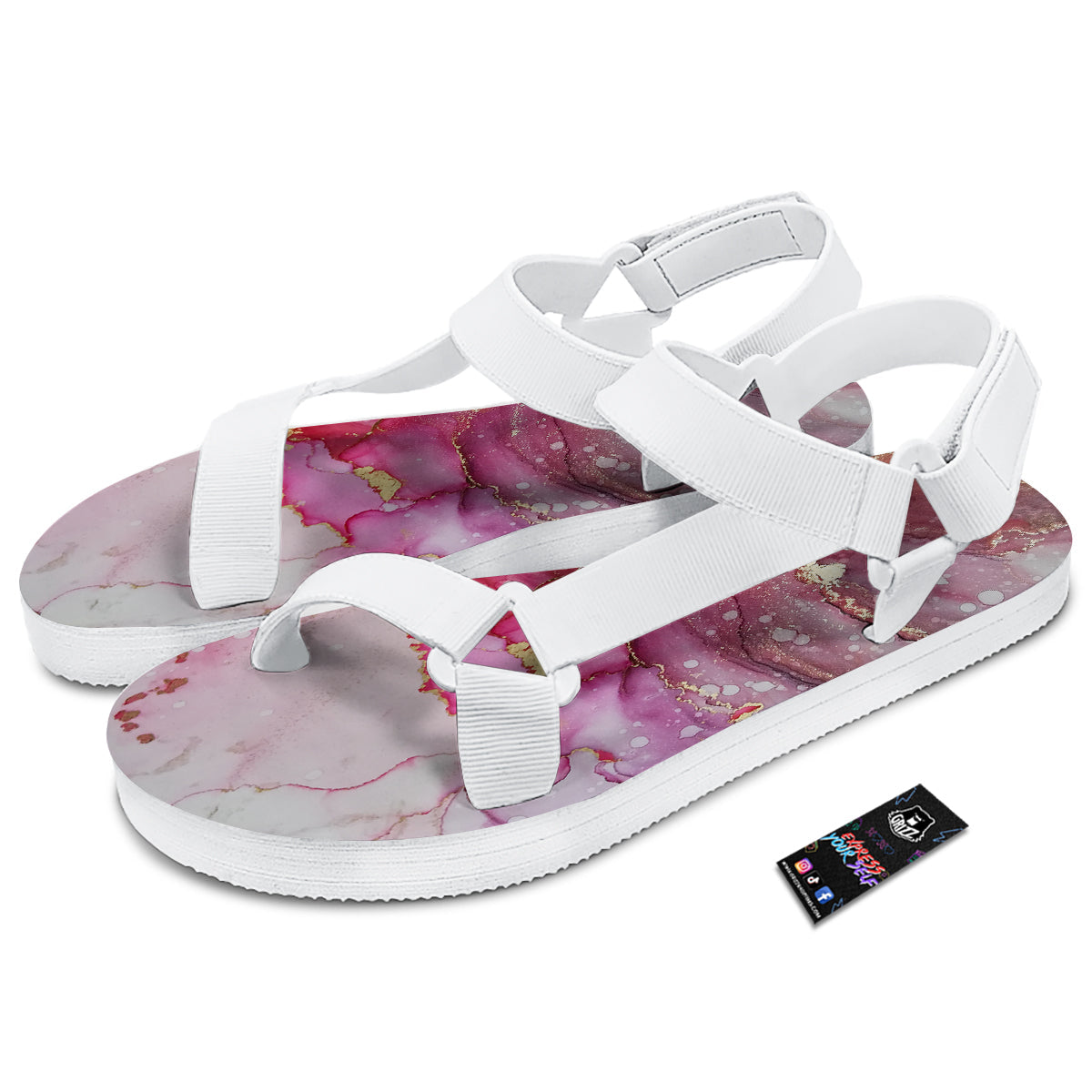 Rose Gold Marble Print White Open Toe Sandals-grizzshop