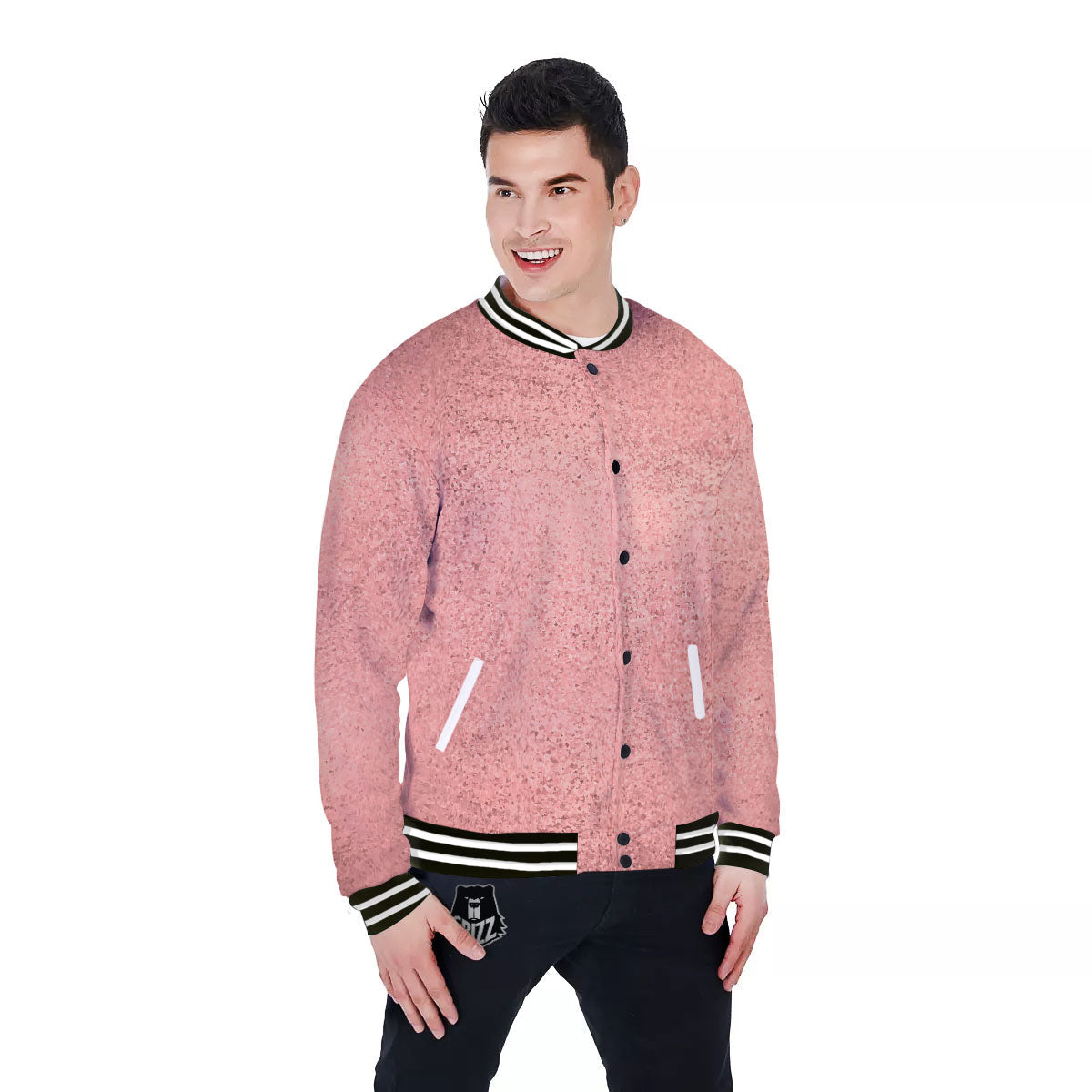 Rose Gold Texture Print Baseball Jacket-grizzshop