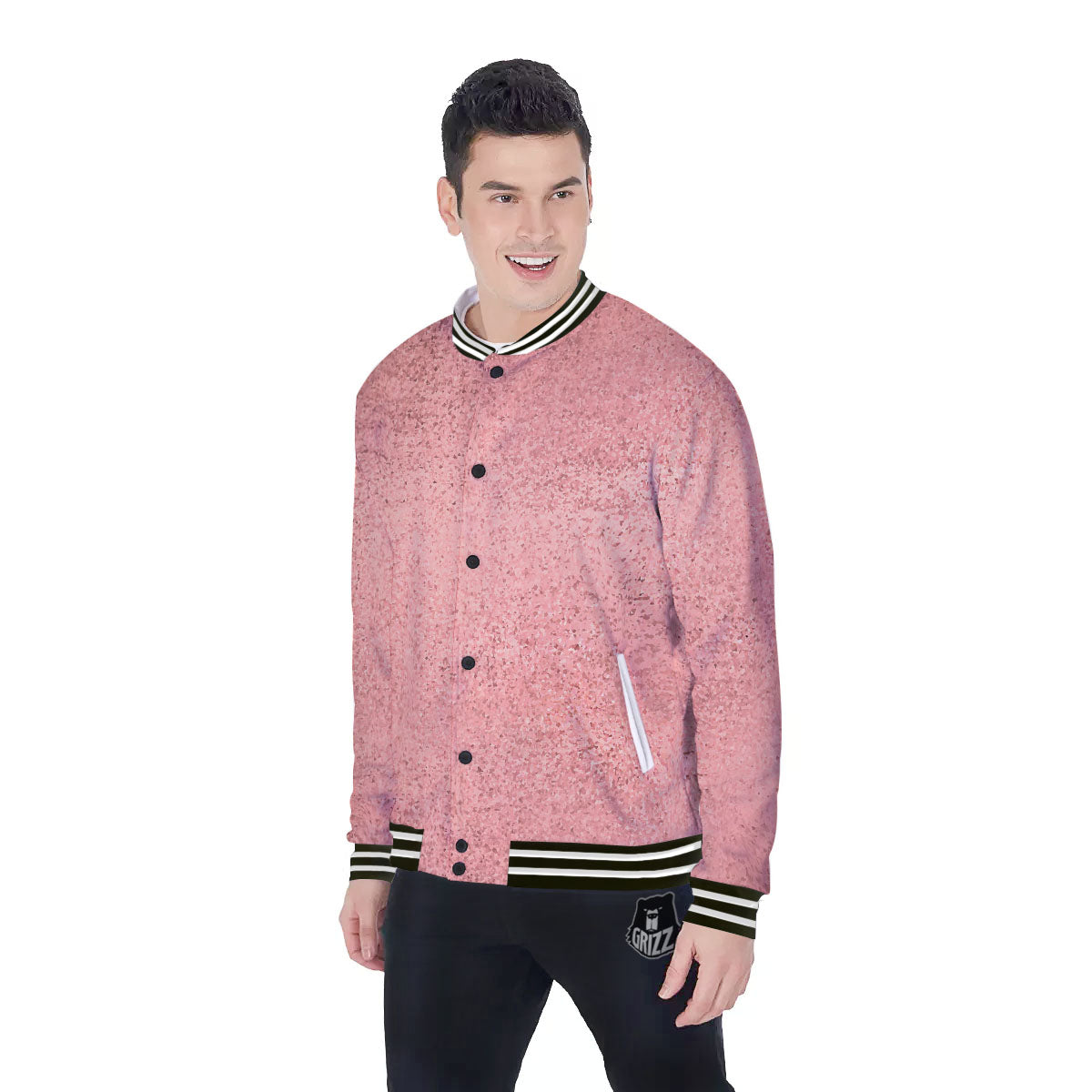 Rose Gold Texture Print Baseball Jacket-grizzshop