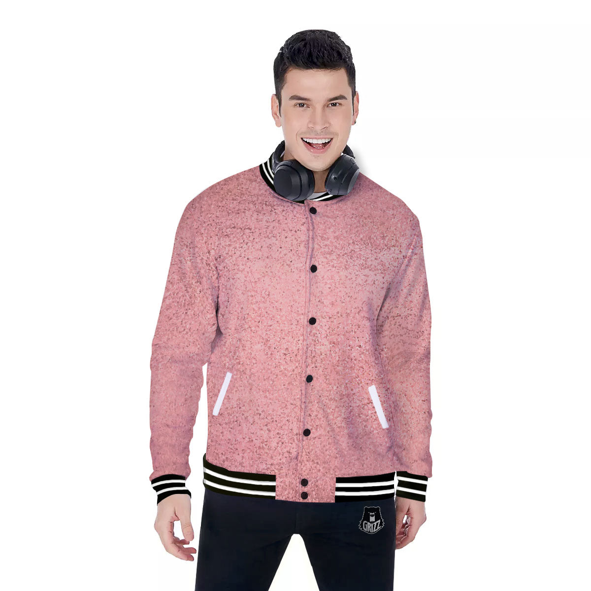 Rose Gold Texture Print Baseball Jacket-grizzshop