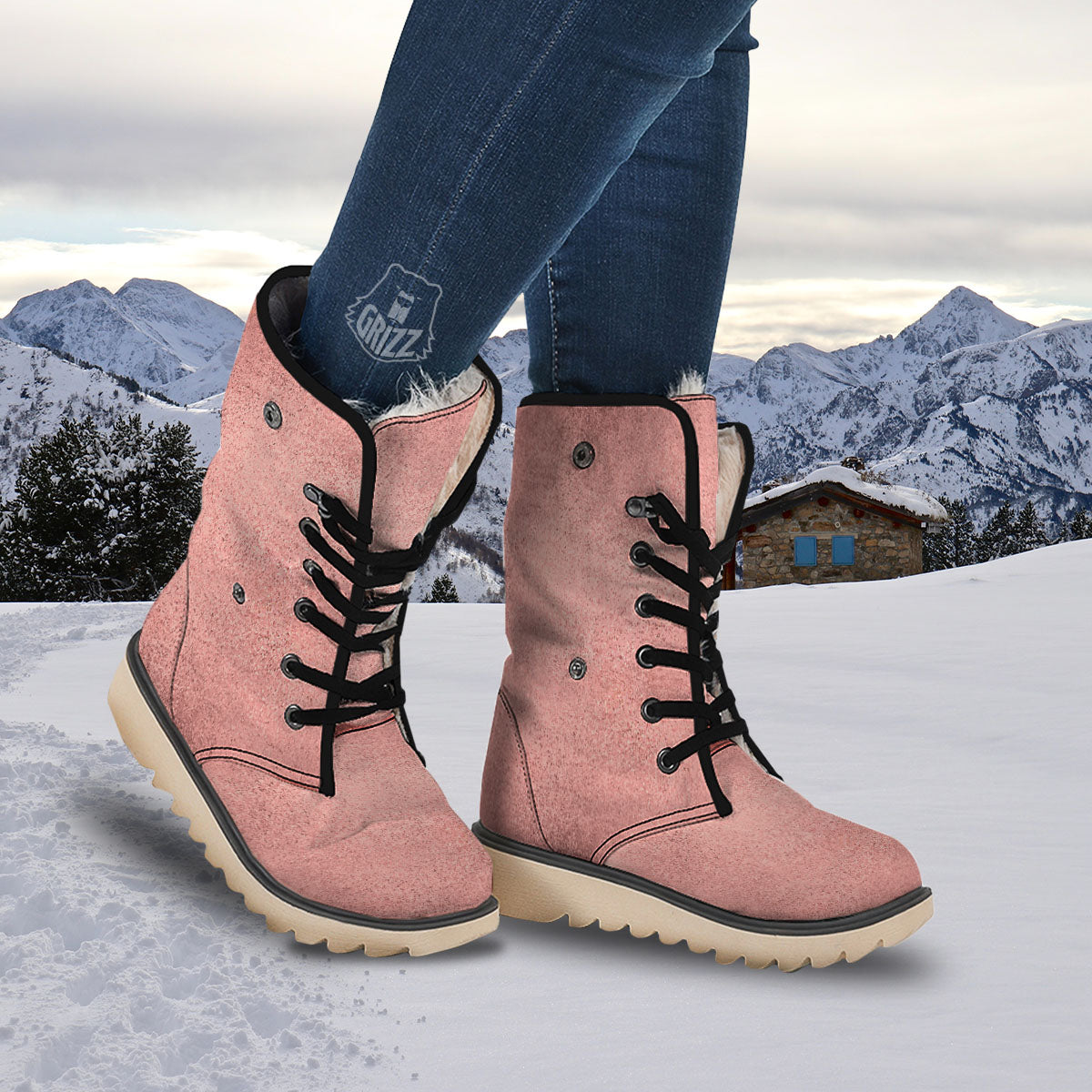 Rose Gold Texture Print Snow Boots Grizzshopping