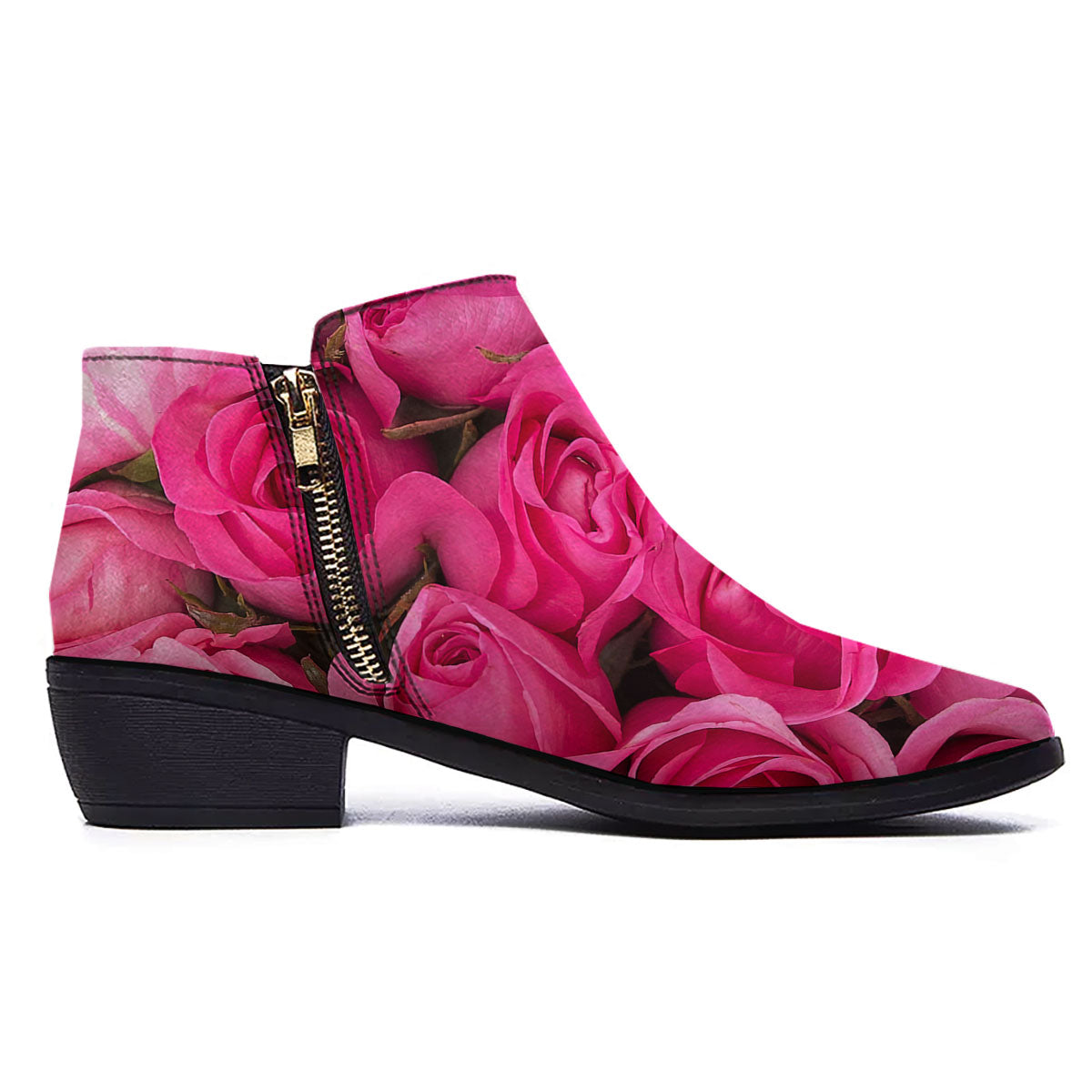Rose Hot Pink Print Ankle Boots-grizzshop
