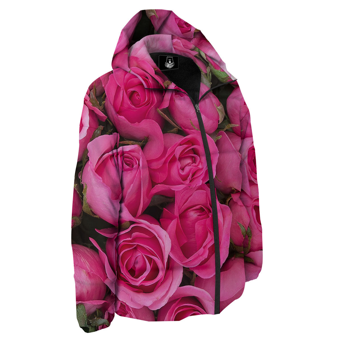 Rose Hot Pink Print Down Jacket-grizzshop
