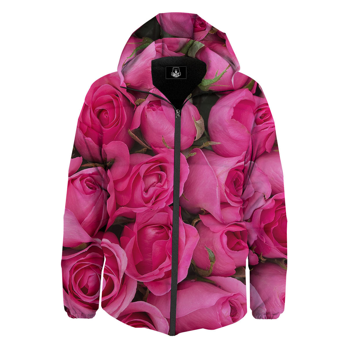 Rose Hot Pink Print Down Jacket-grizzshop