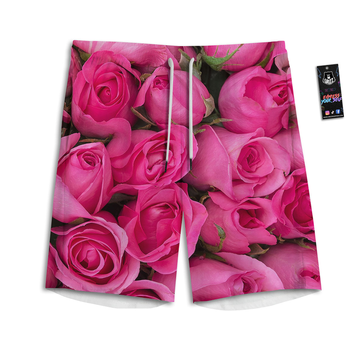 Rose Hot Pink Print Men's Athletic Shorts