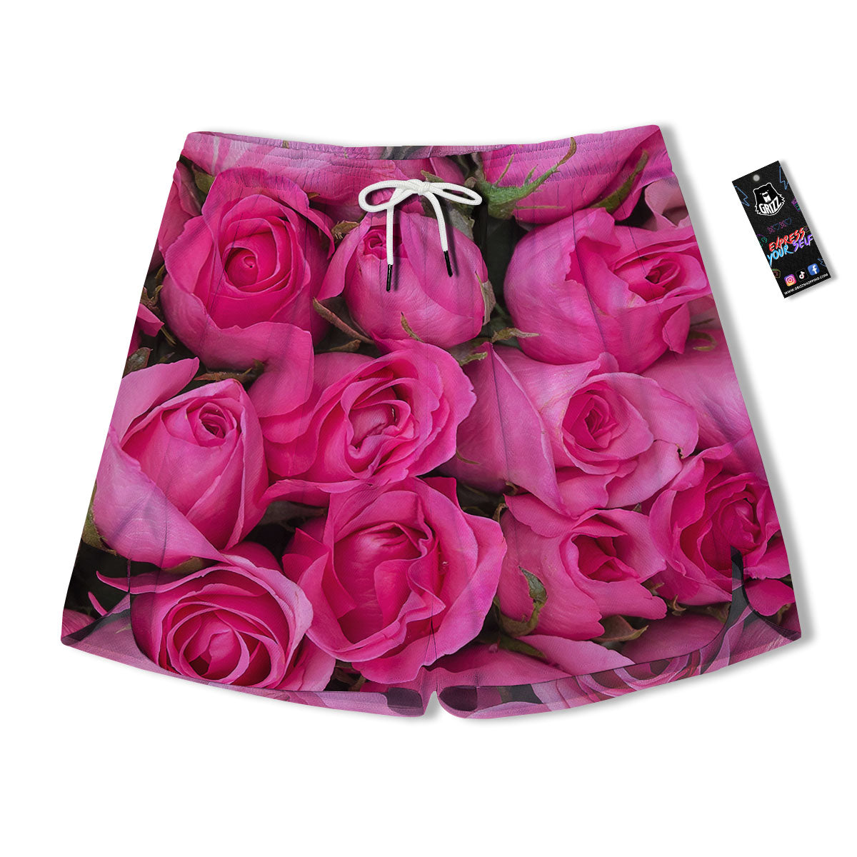 Rose Hot Pink Print Men's Running Shorts-grizzshop