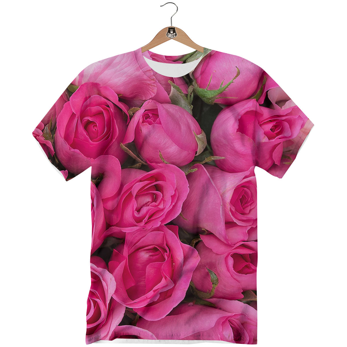 Rose Hot Pink Print T-Shirt-grizzshop