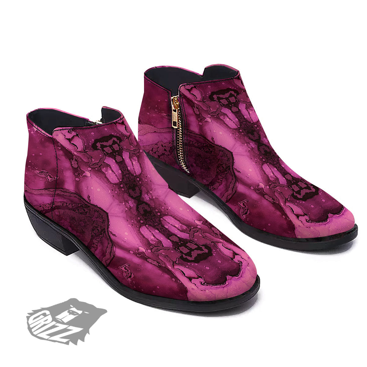 Rose Kaleidoscope Pink Print Ankle Boots-grizzshop