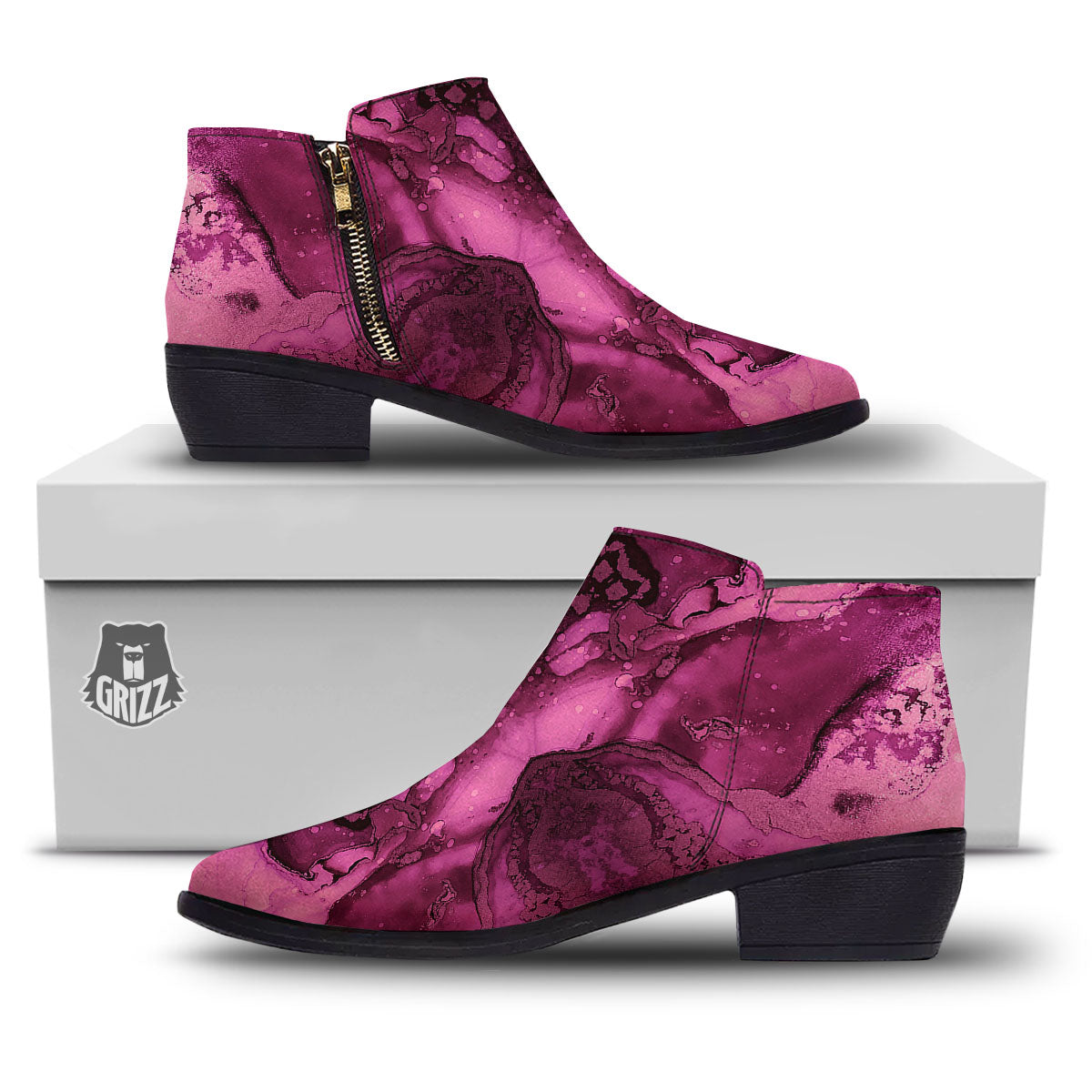 Rose Kaleidoscope Pink Print Ankle Boots-grizzshop