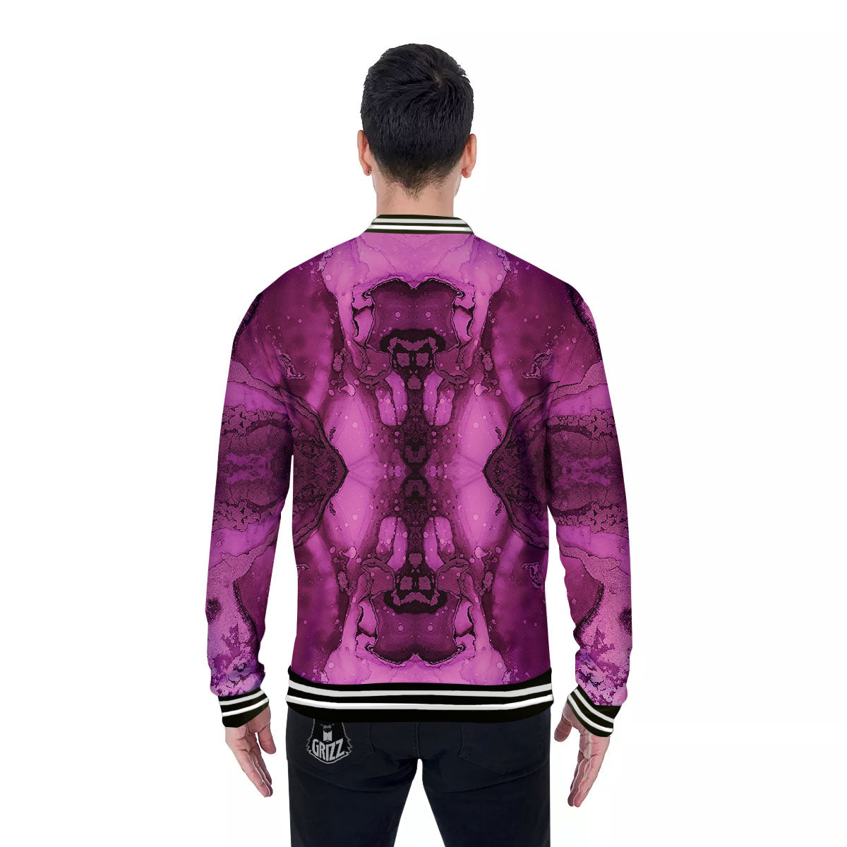 Rose Kaleidoscope Pink Print Baseball Jacket-grizzshop