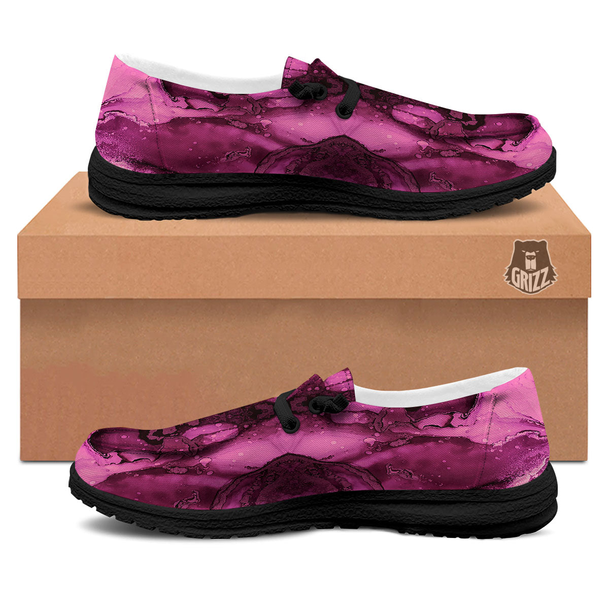 Rose Kaleidoscope Pink Print Black Loafers-grizzshop